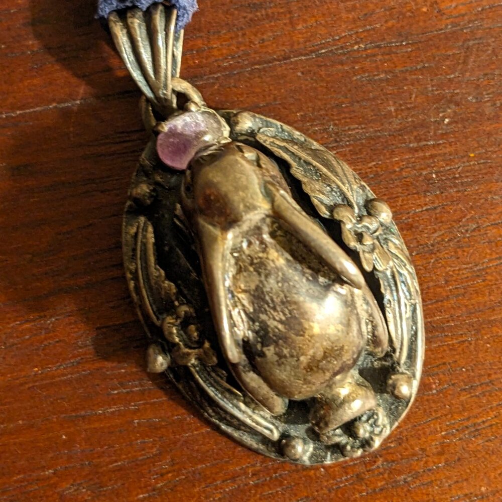 Vintage Carol Felley Silver Rabbit Pendant with Amethyst Stone Marked Mexico 925 - Picture 5 of 8